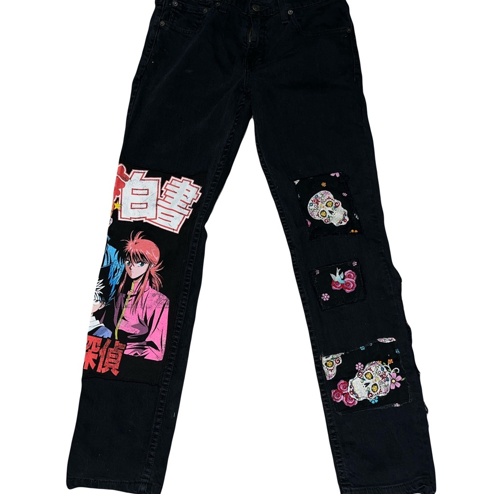 Custom Levis, Yu Yu Hakusho Black Graphic Men Jeans